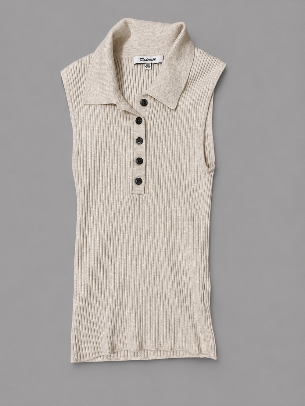 Madewell Sleeveless Ribbed Polo Tank in Oatmeal